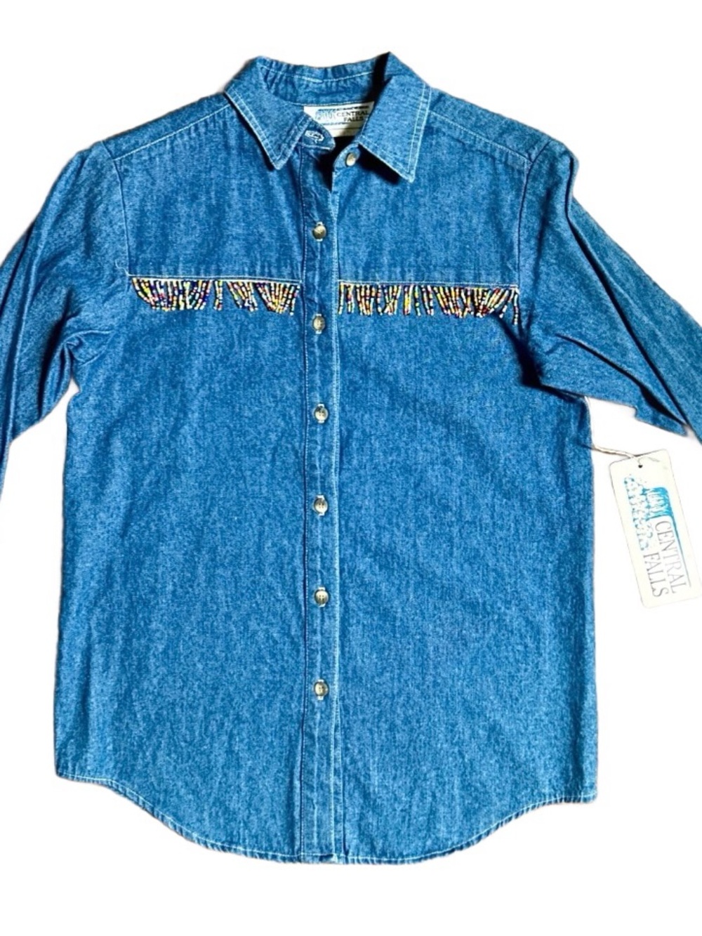 Central Falls • USA • Denim • Girl (Medium) • Blue • Beaded Fringe • Blouse •New